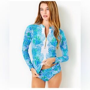 Lilly Pulitzer Nayte Rashguard & Sarong Hipster Bikini Set.Size 14/16